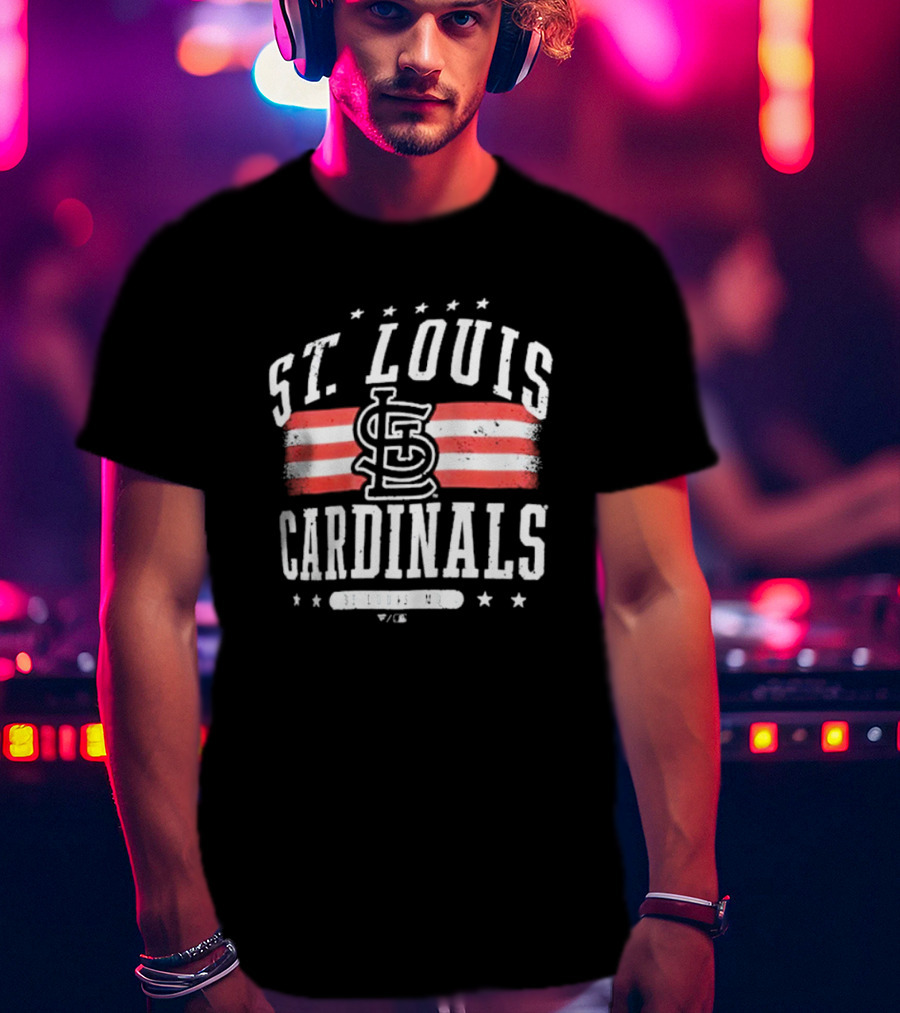 St. Louis Cardinals Americana Big And Tall Stars And Stripes Logo With St. Louis MO T-Shirt