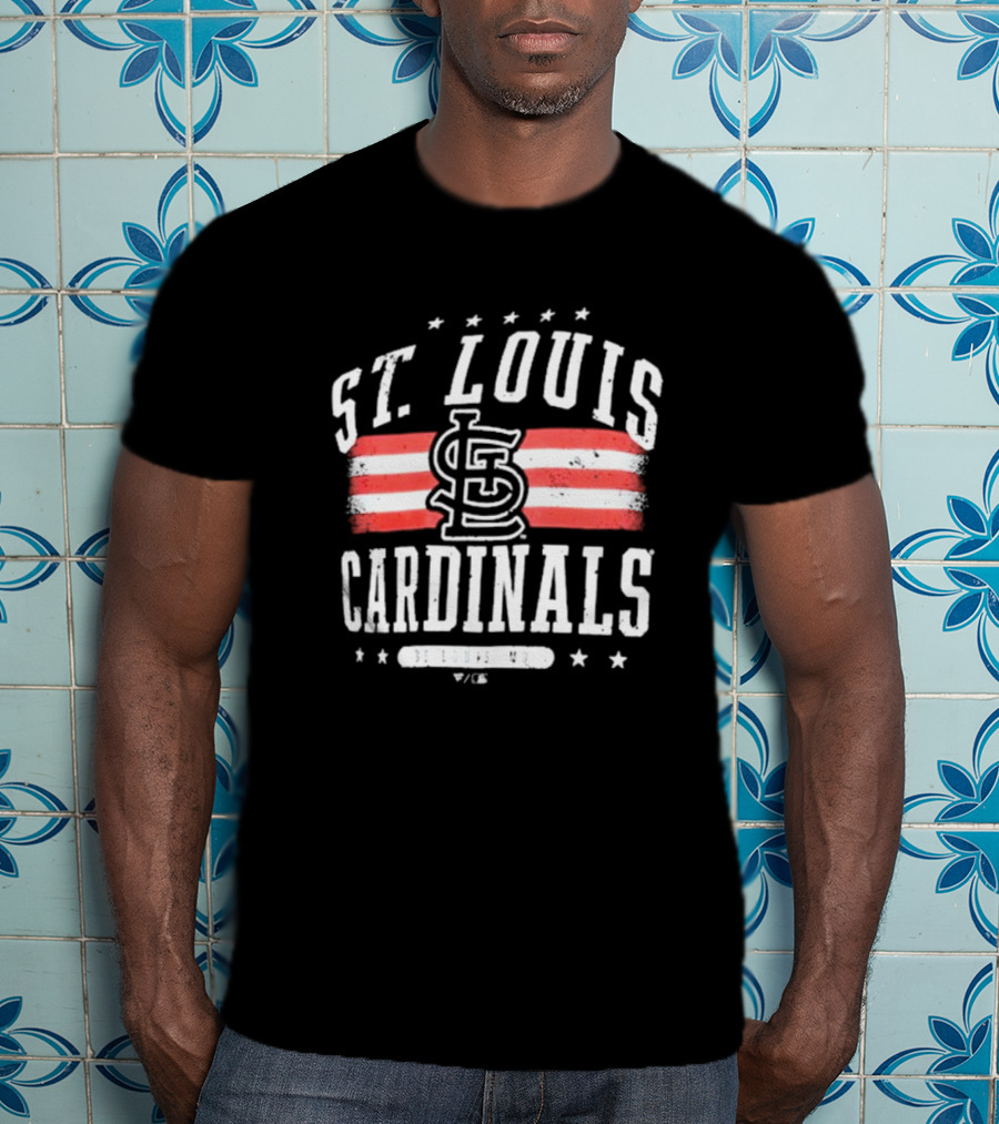 St. Louis Cardinals Americana Big And Tall Stars And Stripes Logo With St. Louis MO T-Shirt