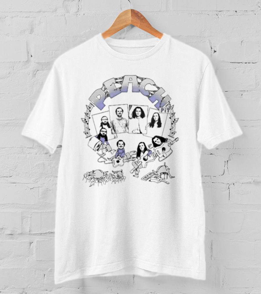Peach Pit Band Illustration With Members Crowd Surf Music Scene T-Shirt