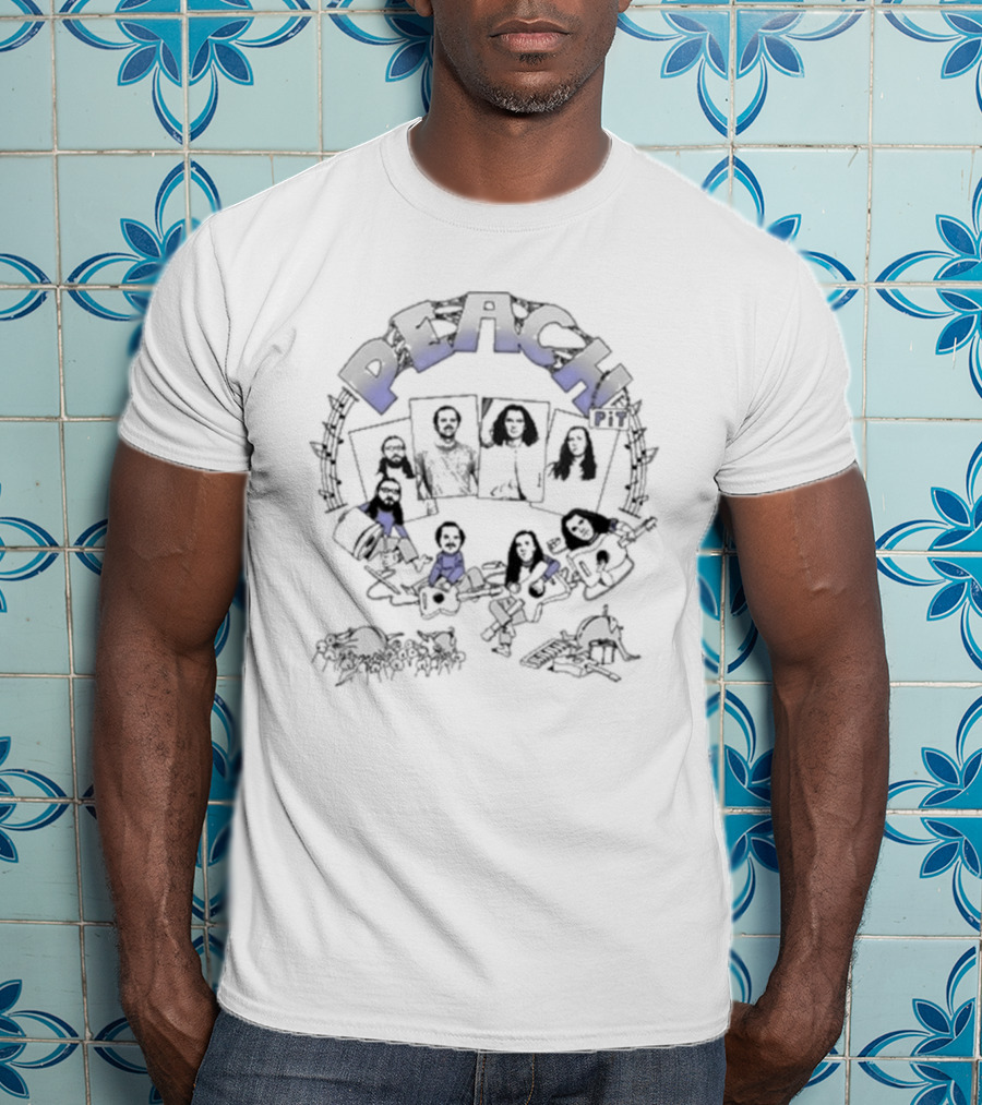 Peach Pit Band Illustration With Members Crowd Surf Music Scene T-Shirt