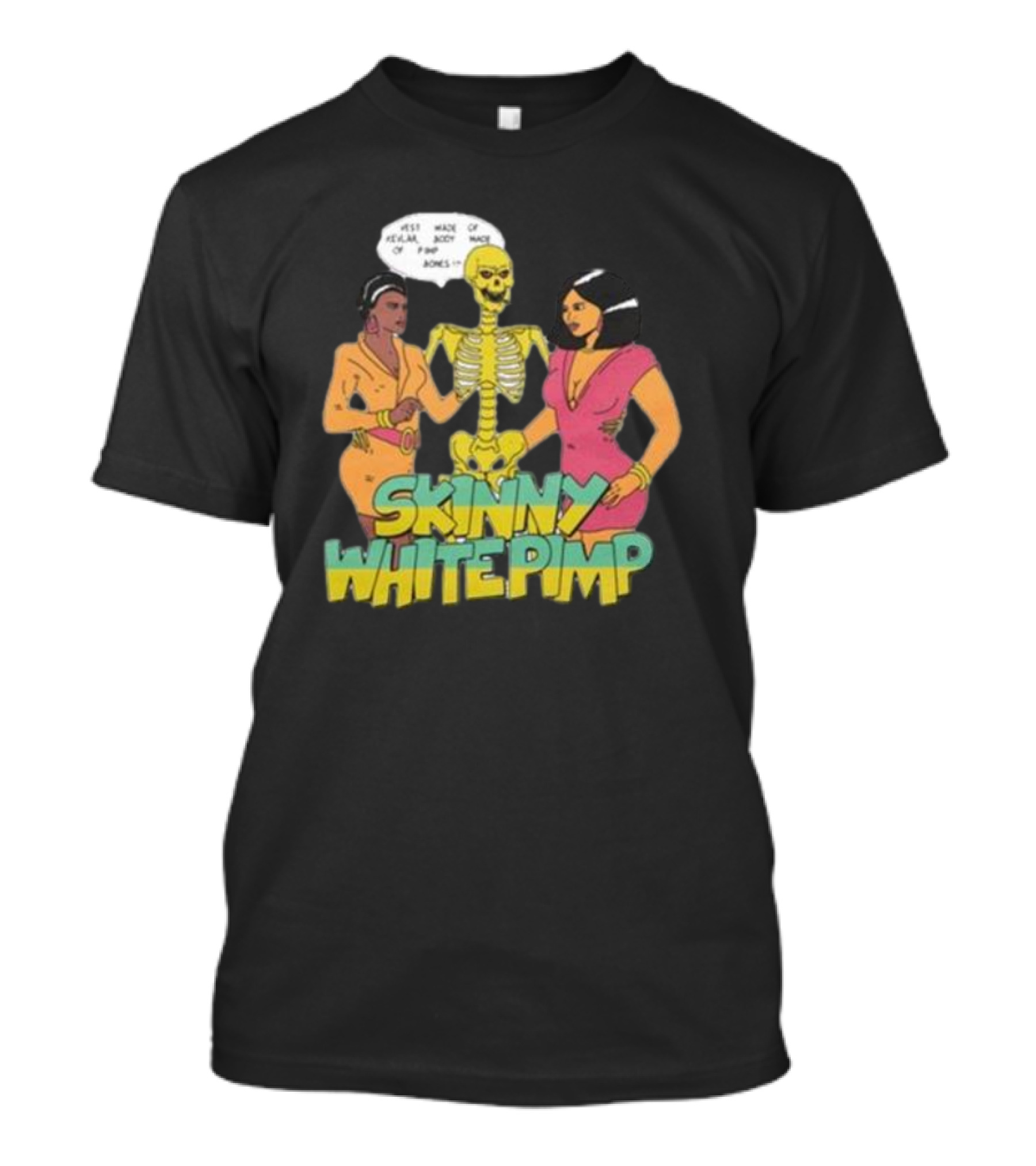 Team SESH Skinny White Pimp Cartoon Skeleton With Women T-Shirt