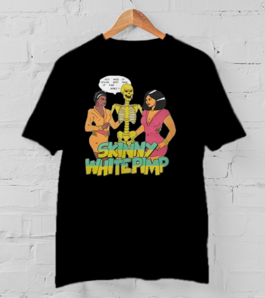 Team SESH Skinny White Pimp Cartoon Skeleton With Women T-Shirt