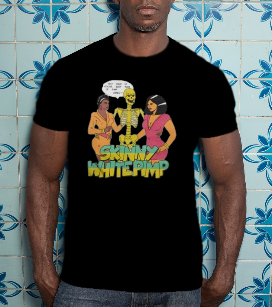 Team SESH Skinny White Pimp Cartoon Skeleton With Women T-Shirt