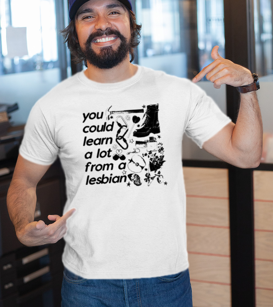 You Could Learn A Lot From A Lesbian Combat Boots Handcuffs Flowers Tools Heart Infinity Stars T-Shirt