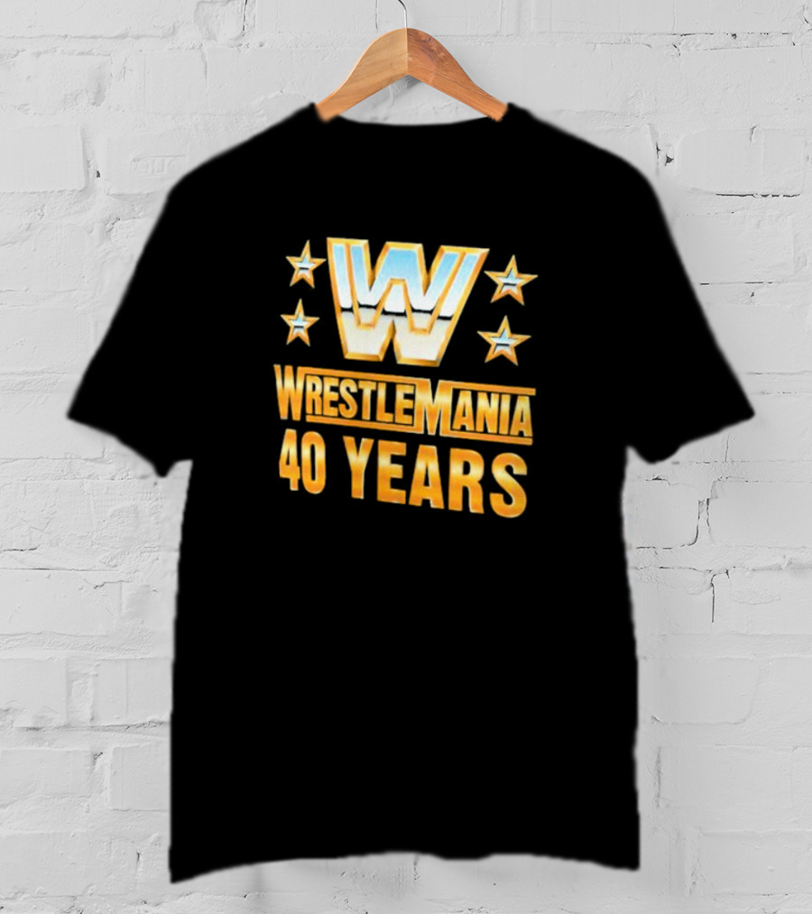 Wrestlemania 40 Years Retro Logo With Stars T-Shirt