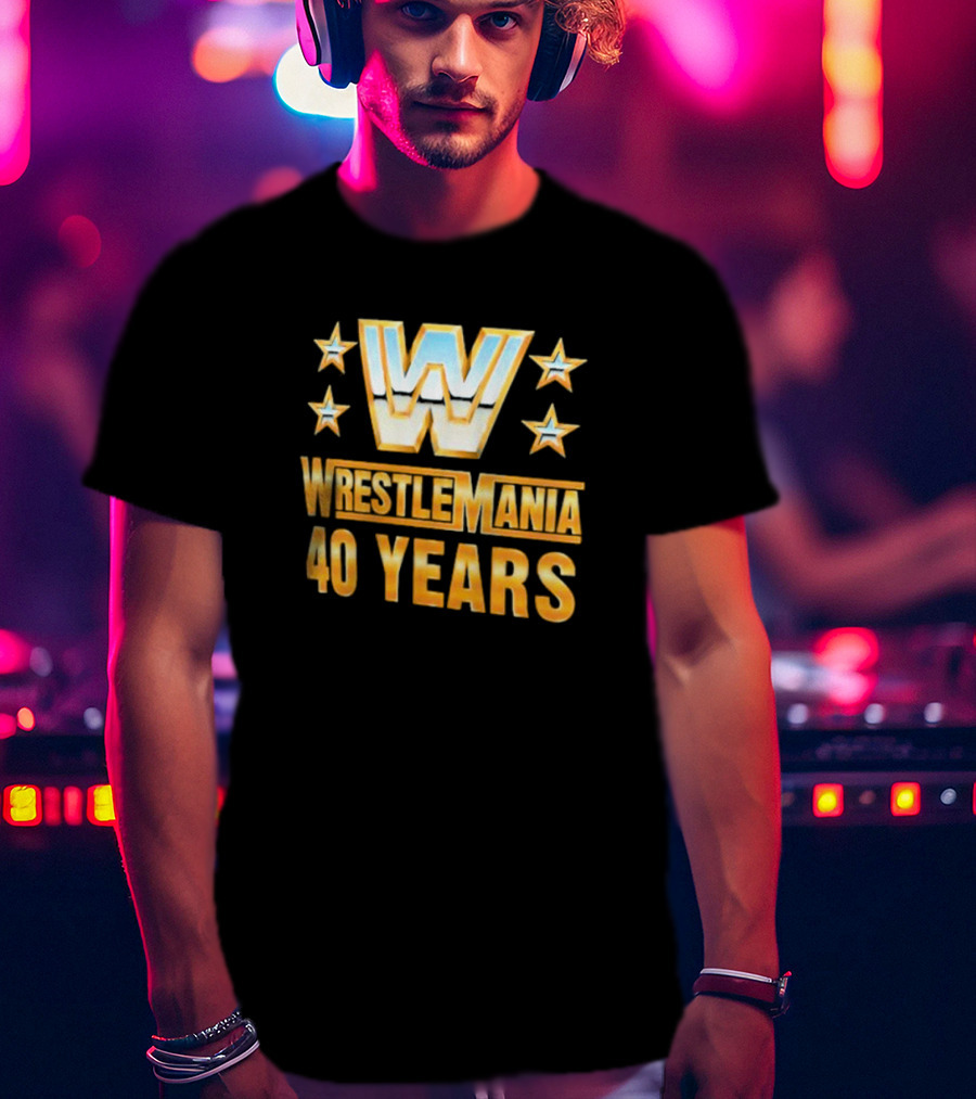 Wrestlemania 40 Years Retro Logo With Stars T-Shirt
