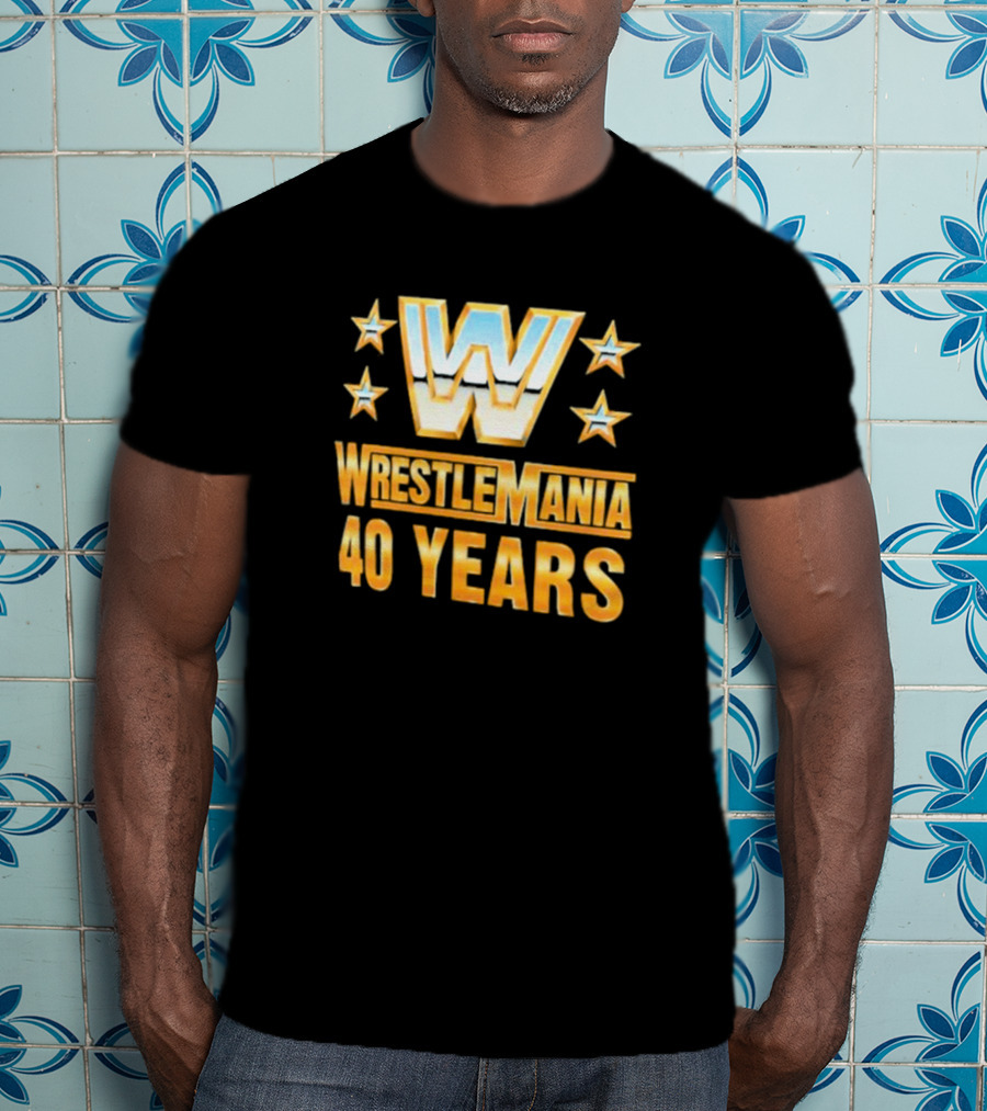 Wrestlemania 40 Years Retro Logo With Stars T-Shirt