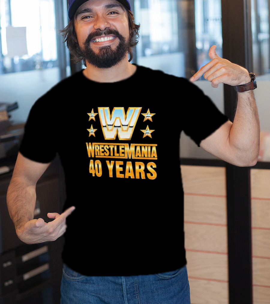 Wrestlemania 40 Years Retro Logo With Stars T-Shirt