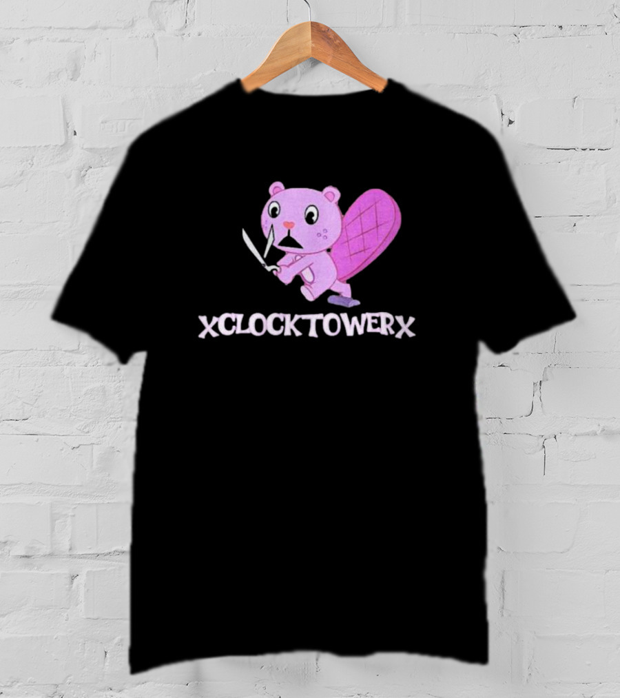XCLOCKTOWERX Running With Scissors Pink Cartoon Beaver T-Shirt