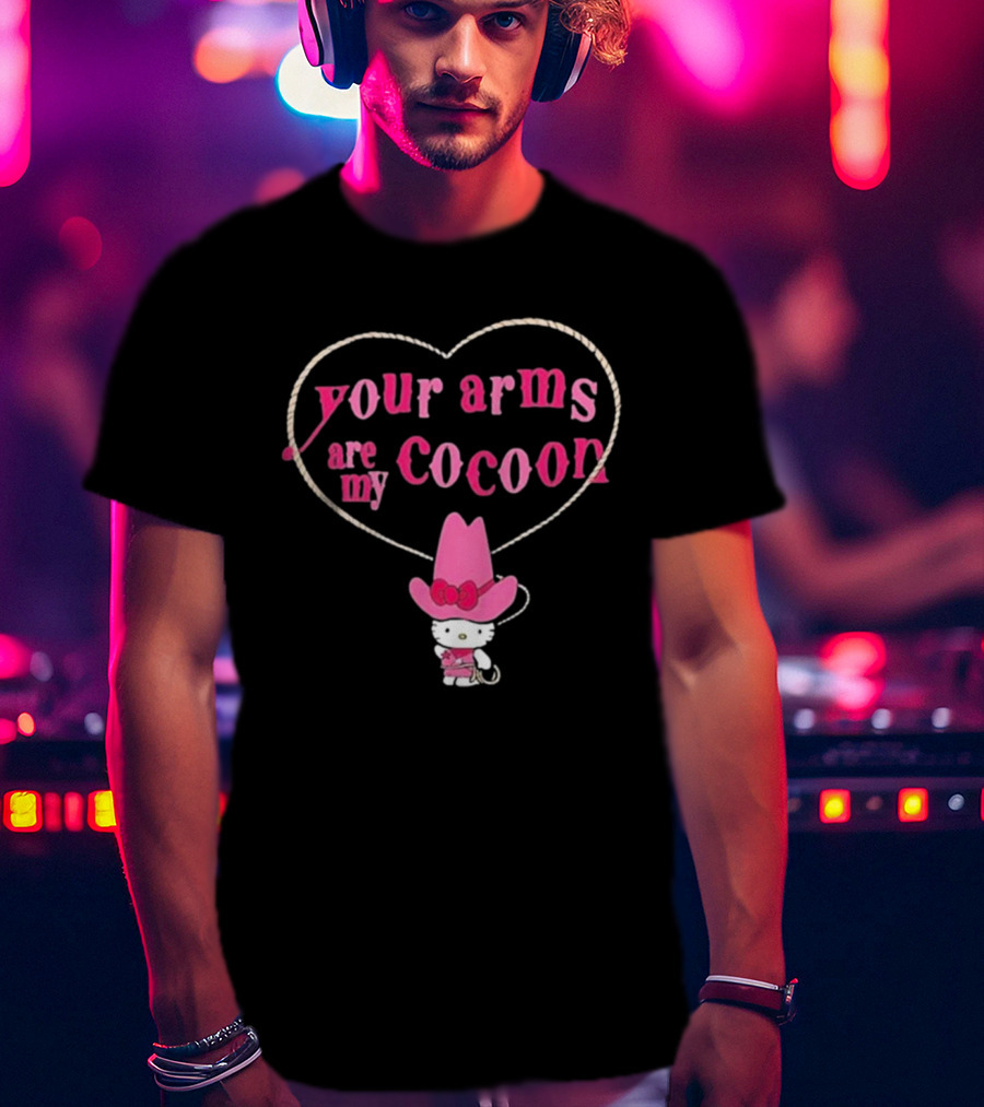 Your Arms Are My Cocoon Hello Kitty Cowboy Hat Rope Heart T-Shirt
