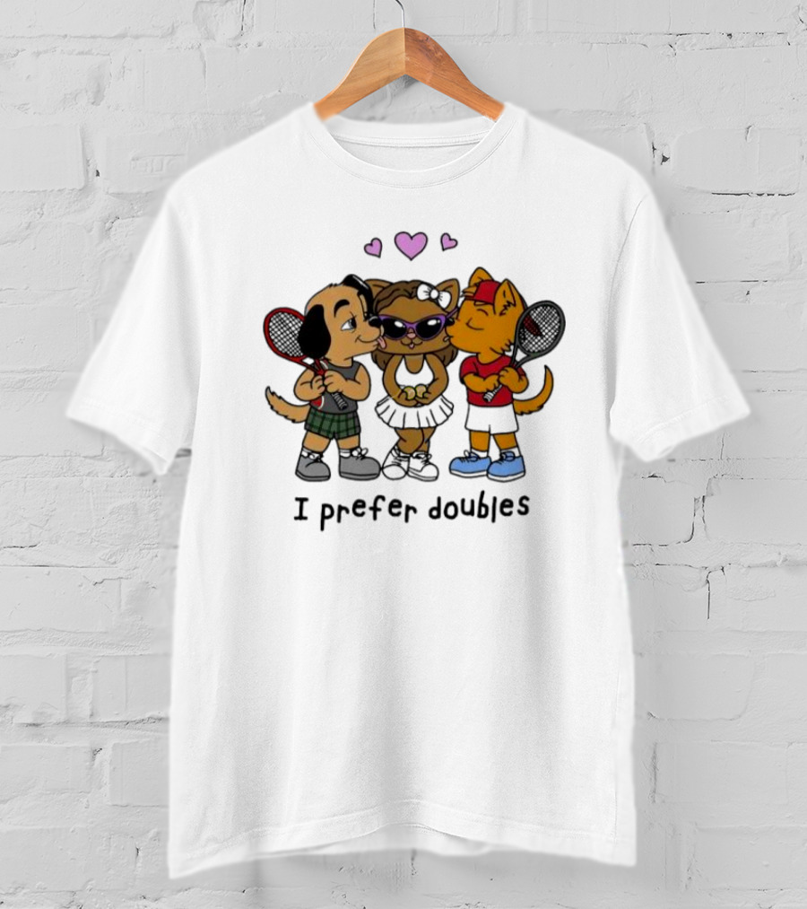 I Prefer Doubles Cute Animals With Tennis Rackets And Hearts T-Shirt