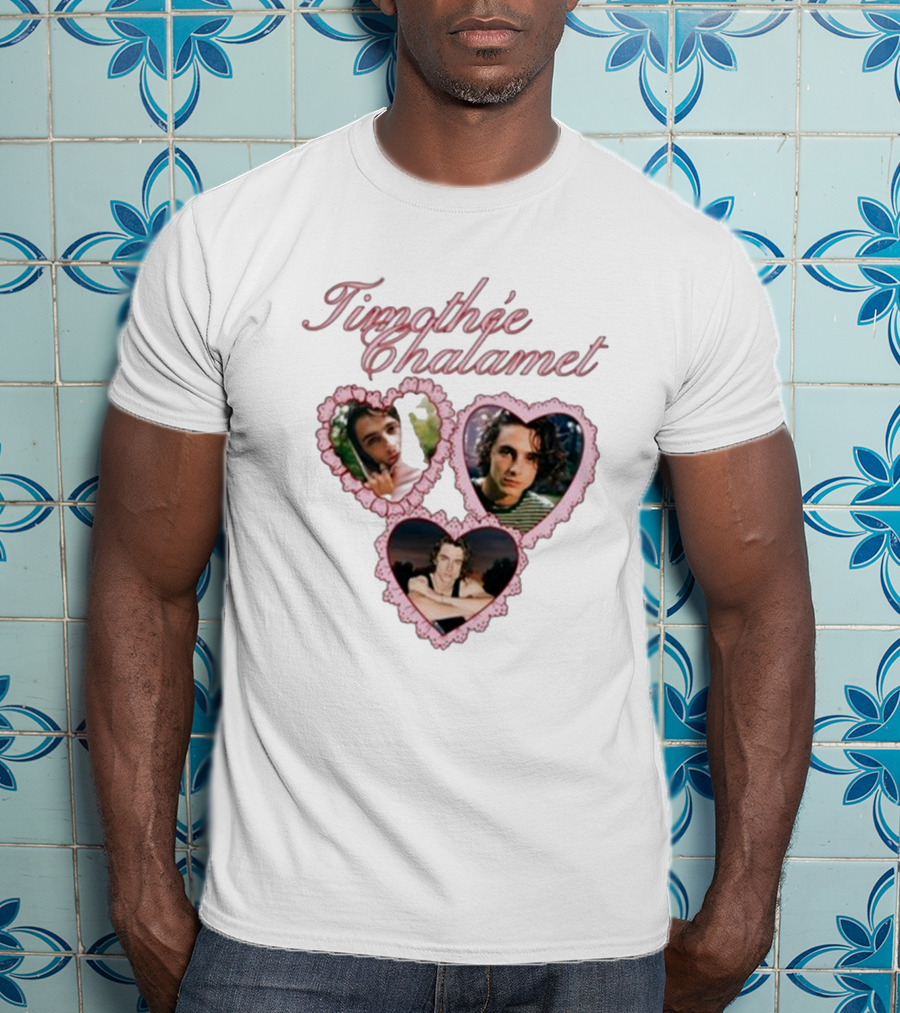 Timothée Chalamet Pink Heart Collage T-Shirt