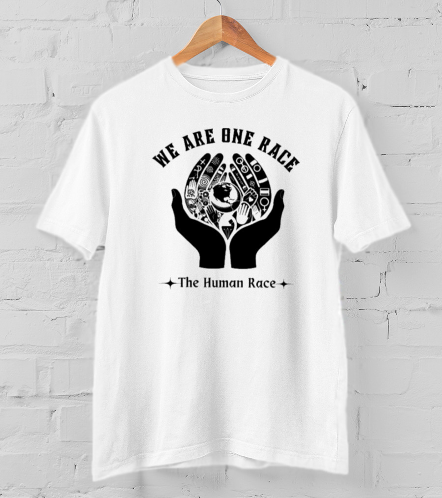 We Are One Race The Human Race Hands With Symbols And Earth T-Shirt