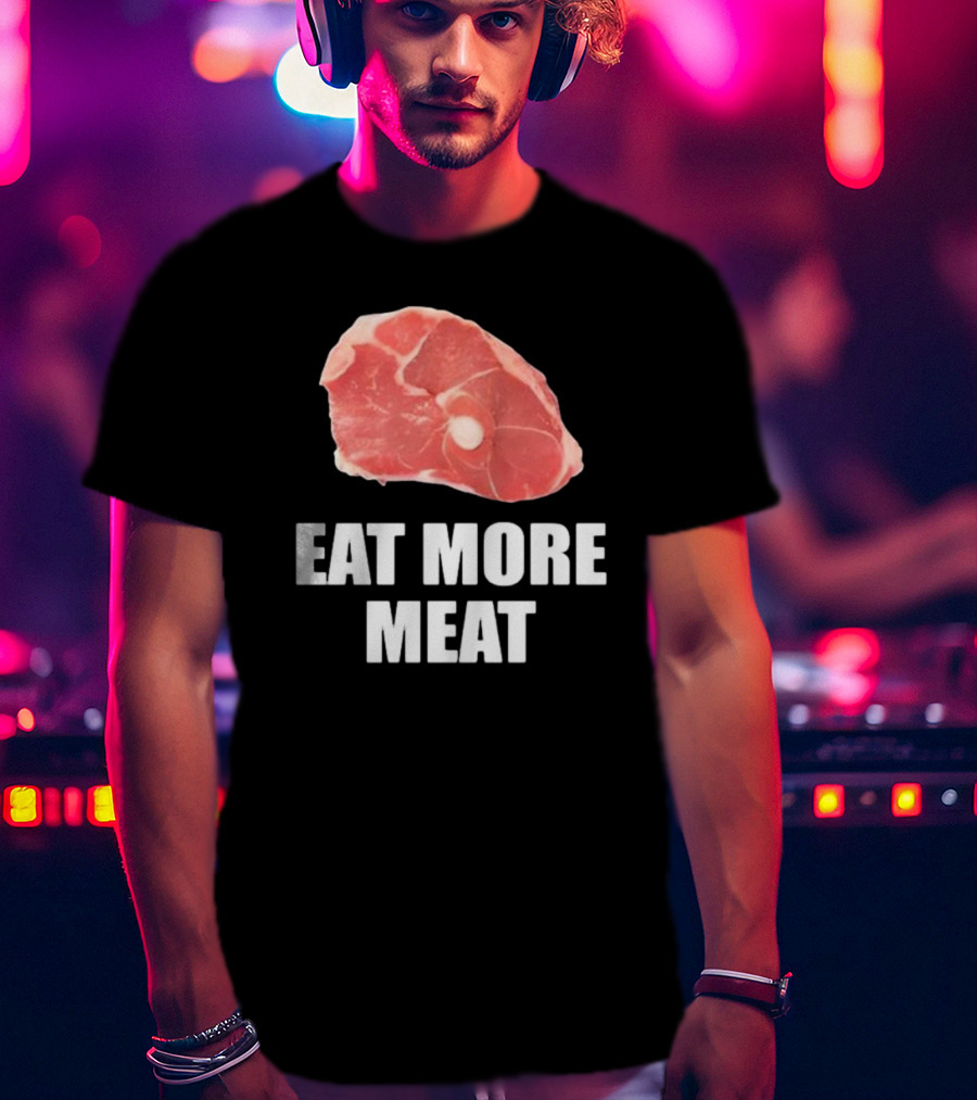 Oscar De La Hoya Wearing Eat More Meat Steak Slice T-Shirt