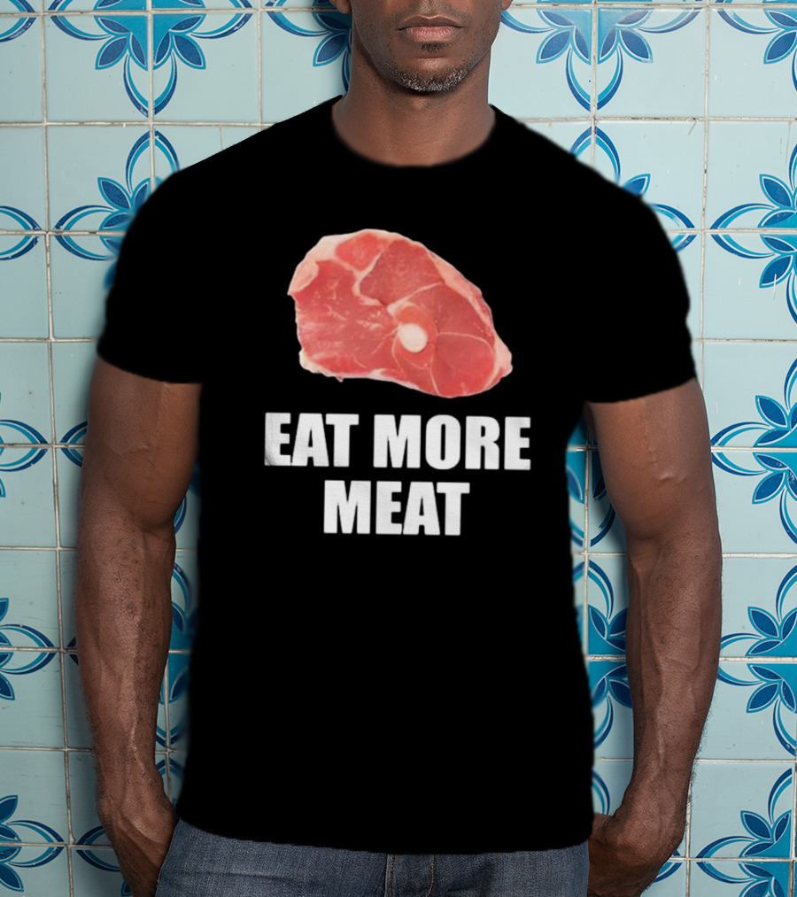 Oscar De La Hoya Wearing Eat More Meat Steak Slice T-Shirt