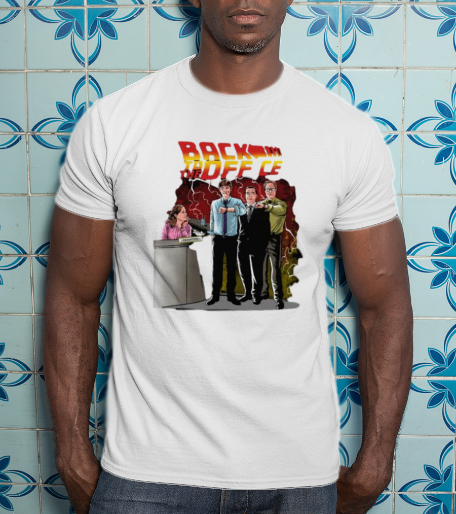 Back To The Office Men At Reception: Humorous Nostalgia With Lightning Burst T-Shirt