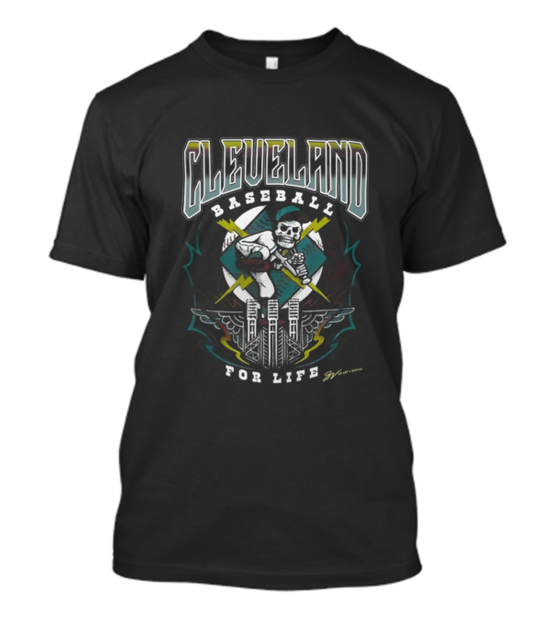Cleveland Baseball For Life Skeleton Batter Tour T-Shirt