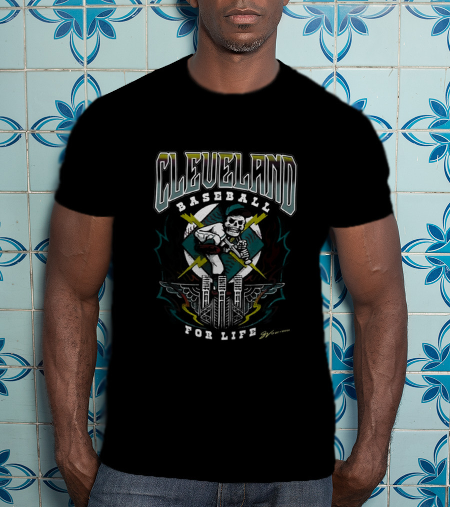 Cleveland Baseball For Life Skeleton Batter Tour T-Shirt