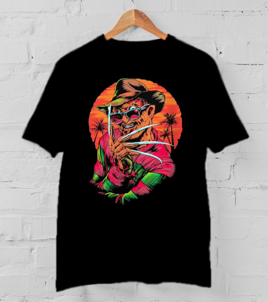 Fright-rags Freddy Krueger Kyle Crawford Retro Palm Sunset T-Shirt