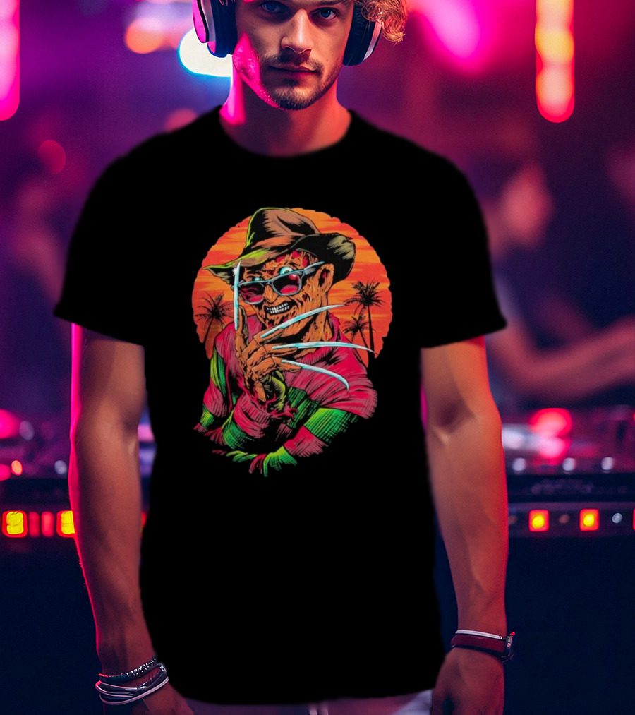 Fright-rags Freddy Krueger Kyle Crawford Retro Palm Sunset T-Shirt