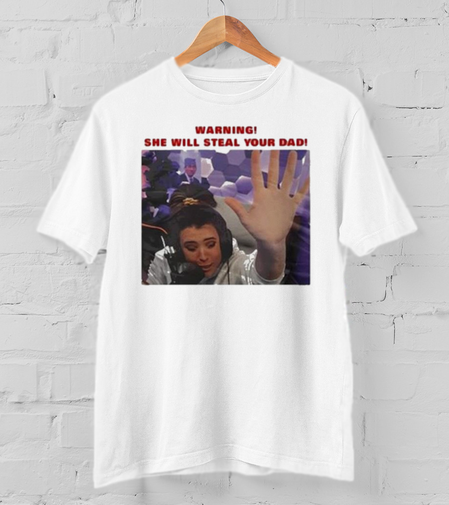 Warning She Will Steal Your Dad Raised Hand Microphone Scene T-Shirt