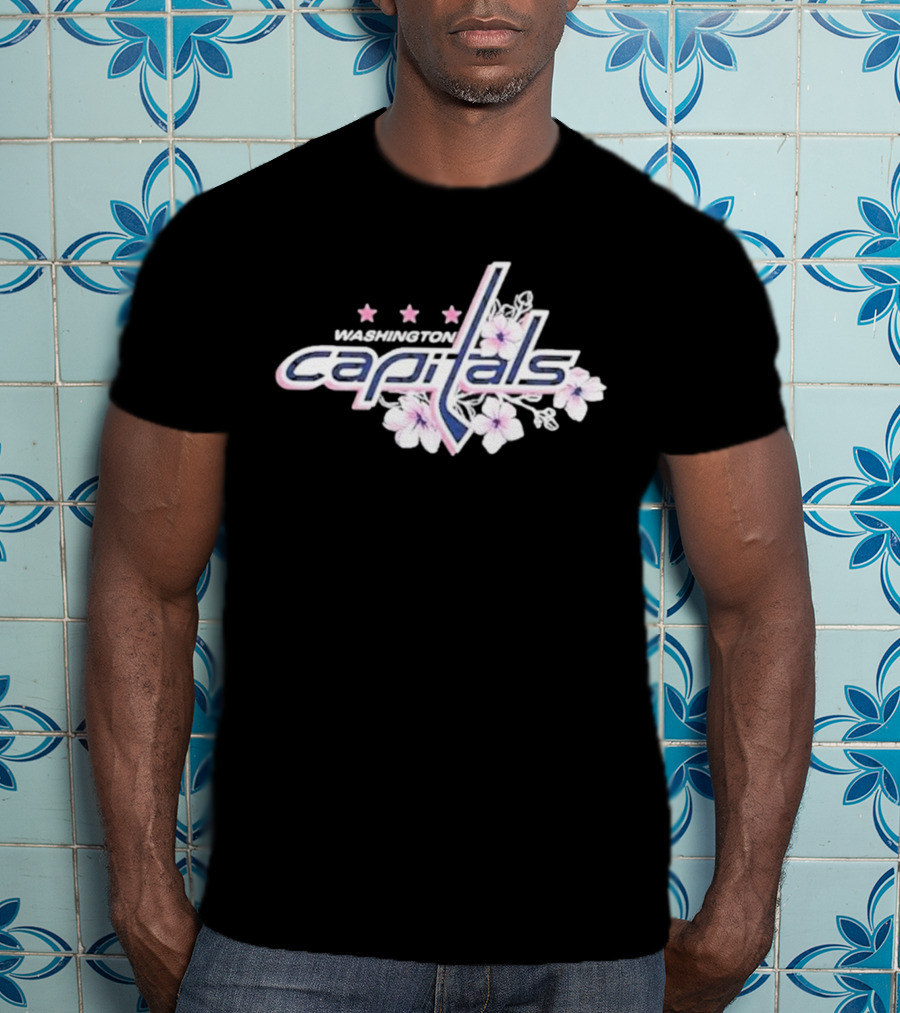 Washington Capitals Cherry Blossom Logo With Flowers And Stars T-Shirt