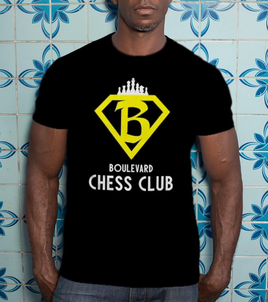 Boulevard Chess Club Logo With Yellow Diamond And Chess Pieces T-Shirt