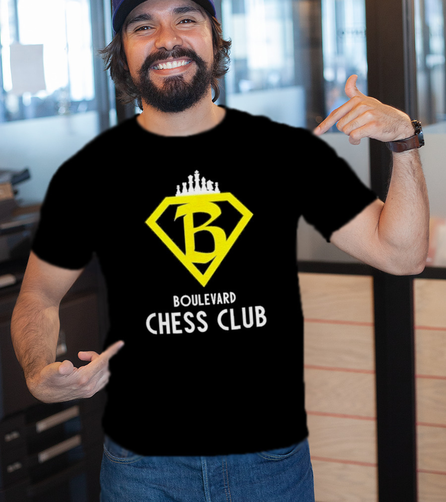 Boulevard Chess Club Logo With Yellow Diamond And Chess Pieces T-Shirt