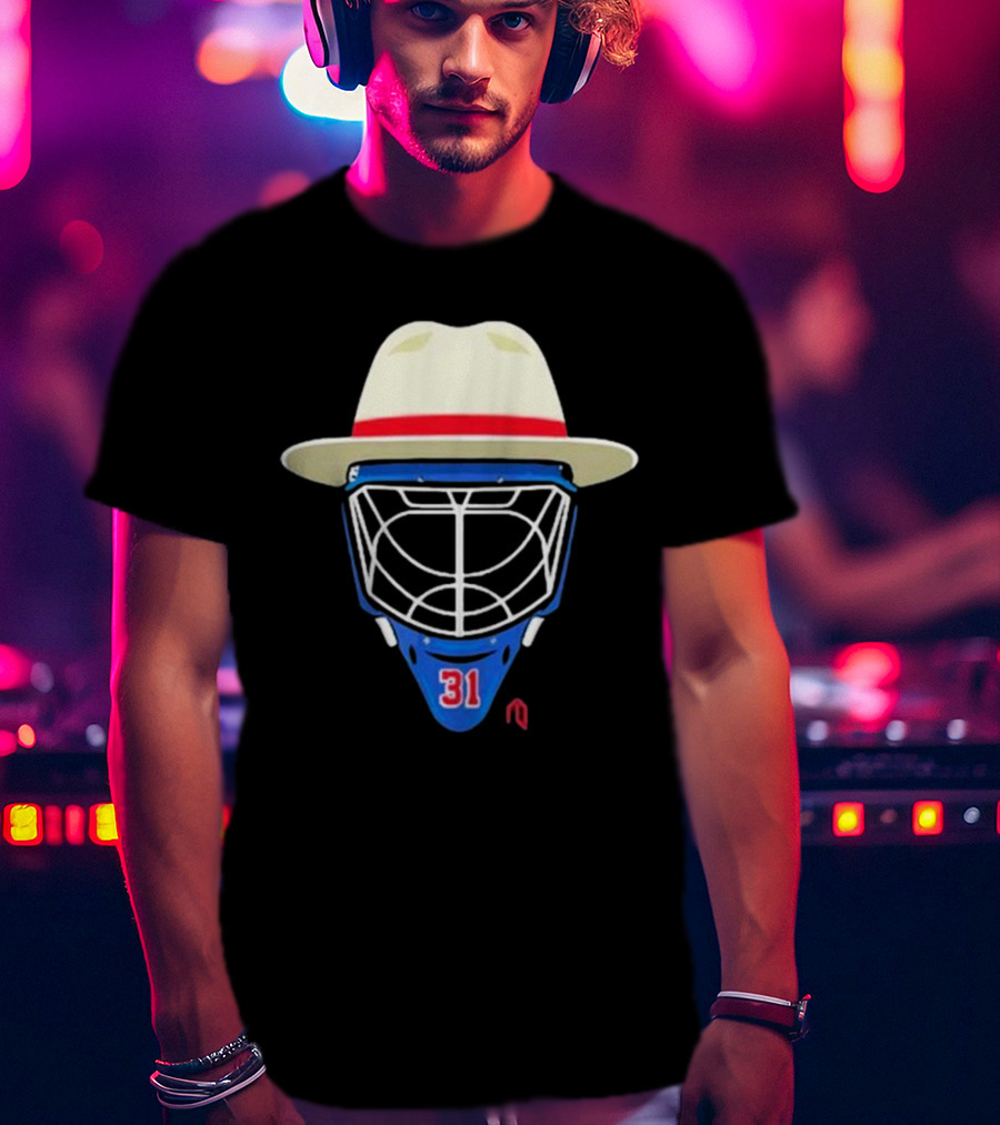 Broadway Goalie Mask Fedora Blue Number 31 T-Shirt