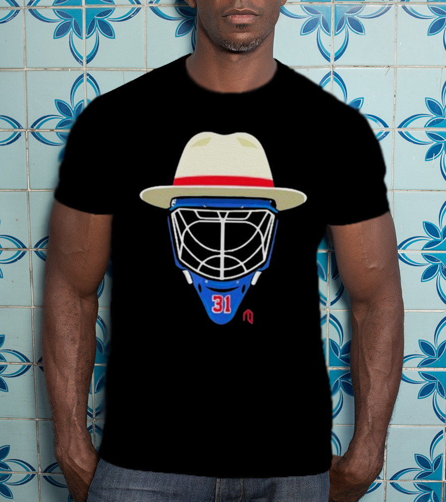 Broadway Goalie Mask Fedora Blue Number 31 T-Shirt