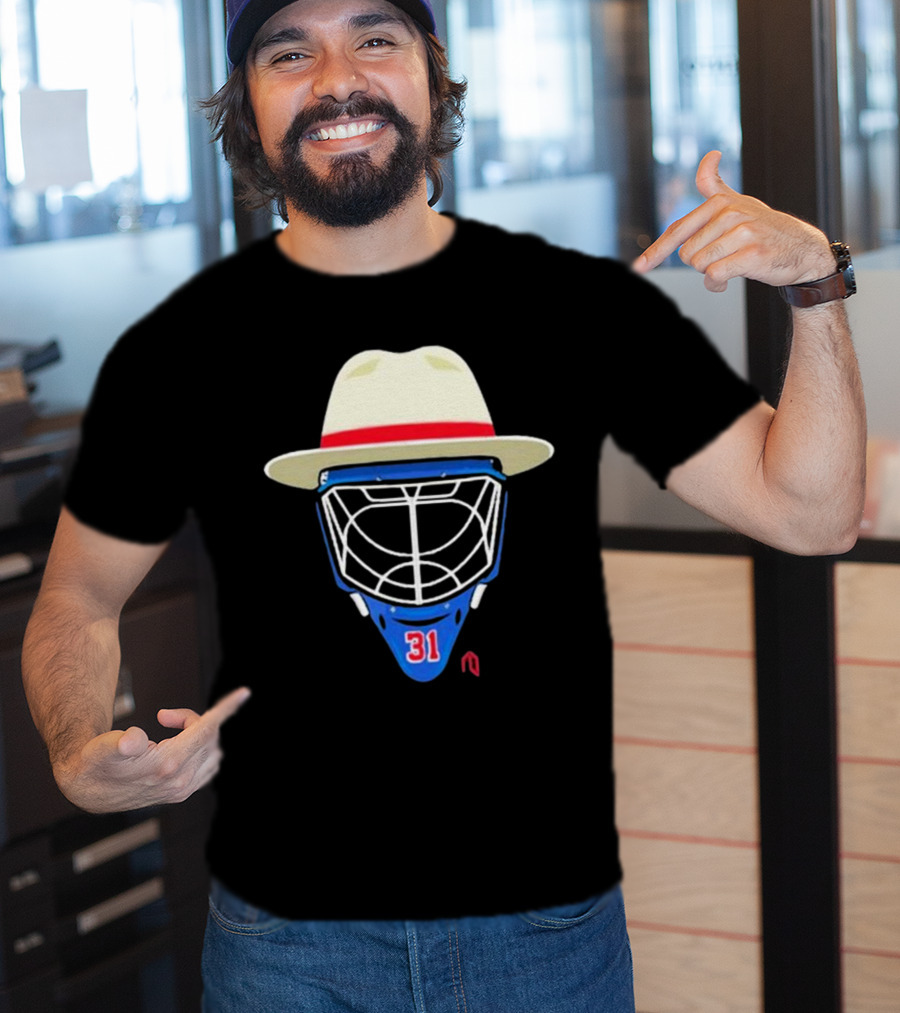 Broadway Goalie Mask Fedora Blue Number 31 T-Shirt