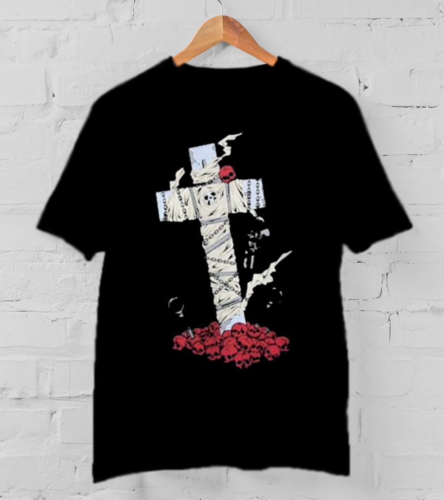 Steady-Hands Wrapped Cross With Chains And Skulls T-Shirt