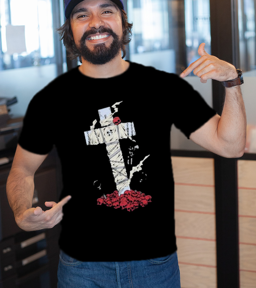 Steady-Hands Wrapped Cross With Chains And Skulls T-Shirt
