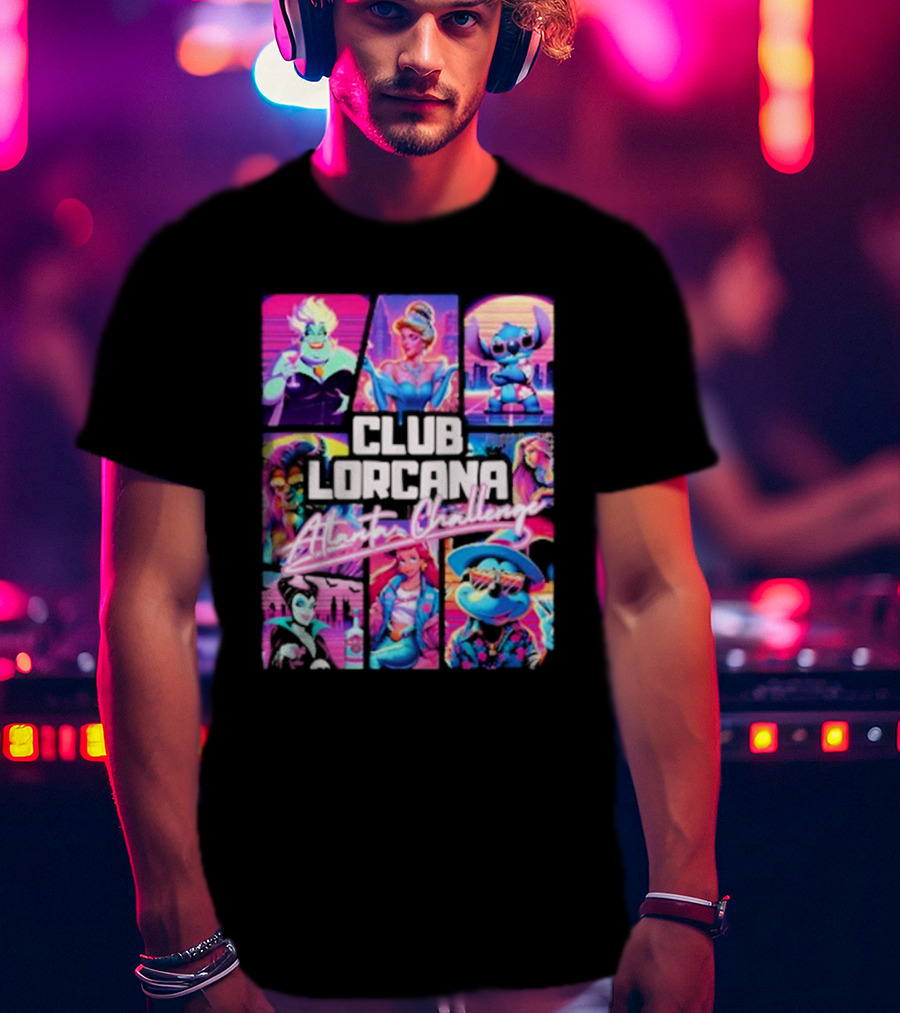 Club Lorcana Atlanta Challenge Ursula Cinderella Stitch 80s Neon T-Shirt