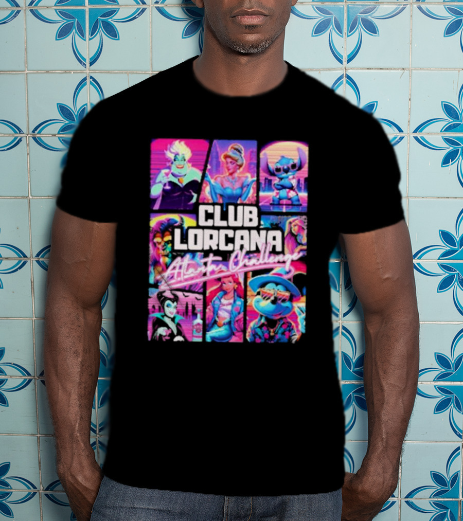 Club Lorcana Atlanta Challenge Ursula Cinderella Stitch 80s Neon T-Shirt