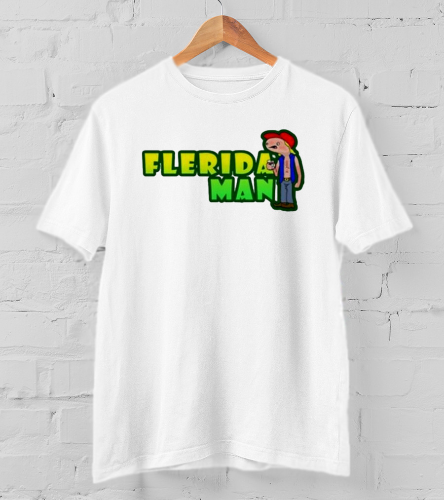 Flerida Man Beer Drinking Cartoon Character With Red Cap And Green Letters T-Shirt