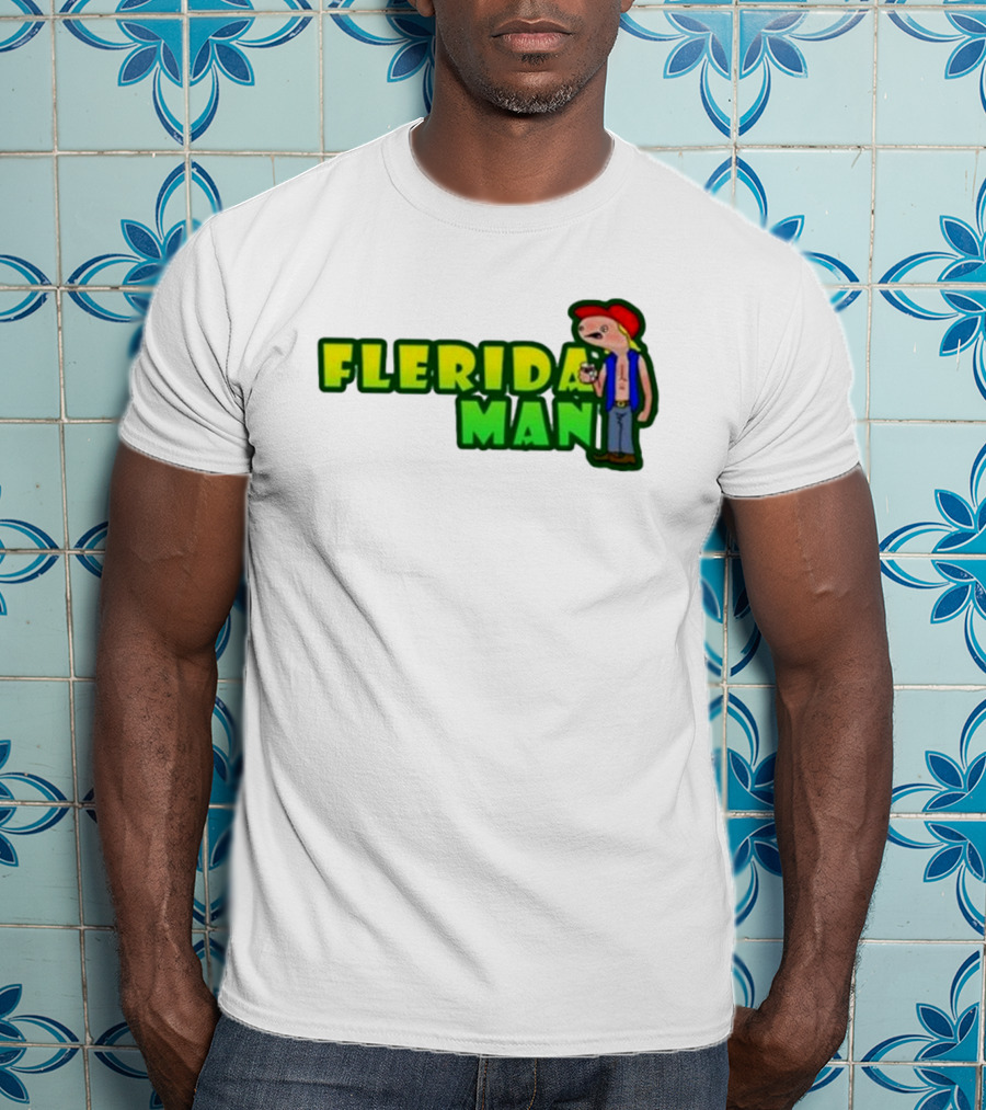 Flerida Man Beer Drinking Cartoon Character With Red Cap And Green Letters T-Shirt