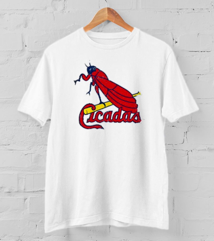 St. Louis Cicadas Red Insect Mascot Baseball Team T-Shirt