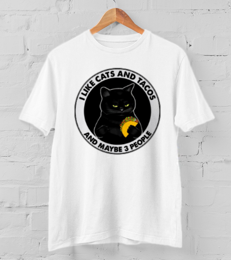 Black Cat I Like Cats And Tacos And Maybe 3 People T-Shirt