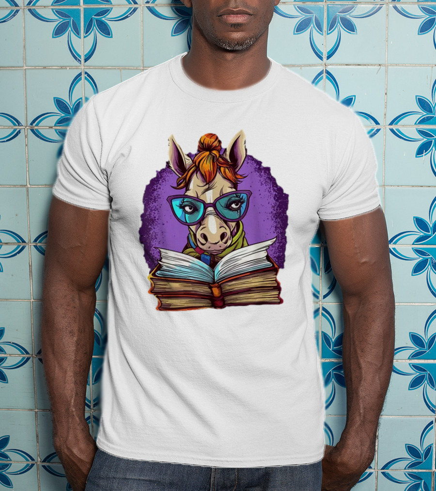 Book Lover Cute Horse Reading Glasses Teacher Librarian T-Shirt