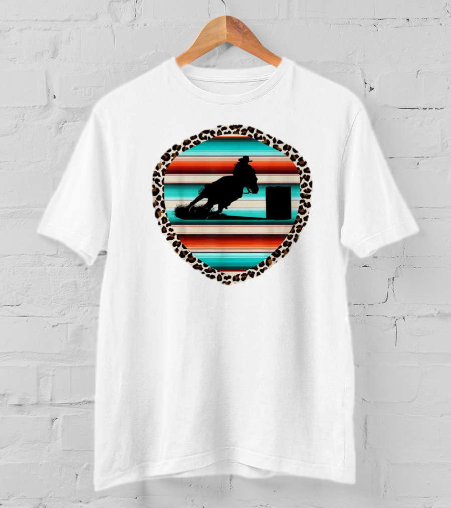 Horse Barrel Racing Rodeo Cowgirl Serape Leopard T-Shirt