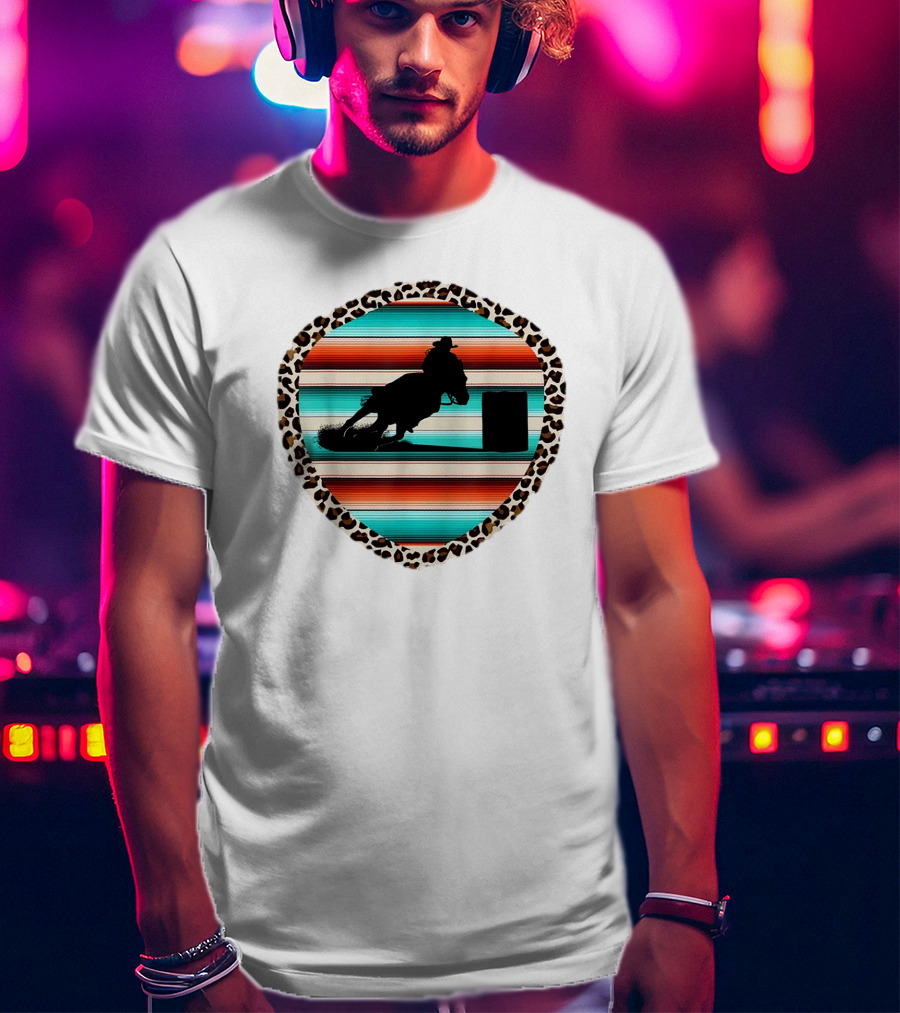 Horse Barrel Racing Rodeo Cowgirl Serape Leopard T-Shirt