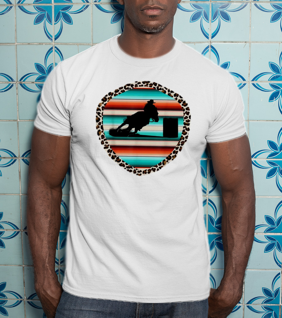 Horse Barrel Racing Rodeo Cowgirl Serape Leopard T-Shirt