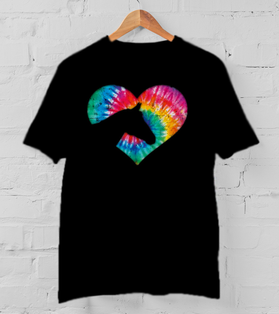 Horse Lover Tie-Dye Rainbow Heart T-Shirt