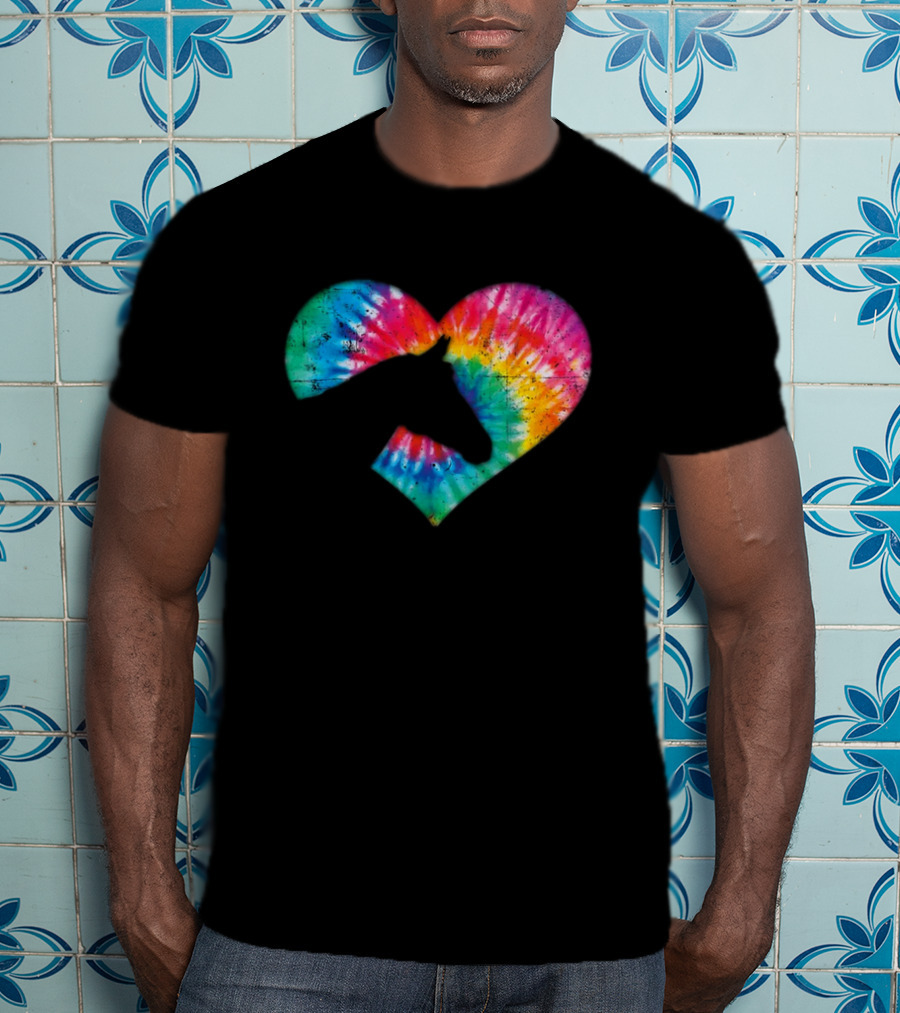Horse Lover Tie-Dye Rainbow Heart T-Shirt