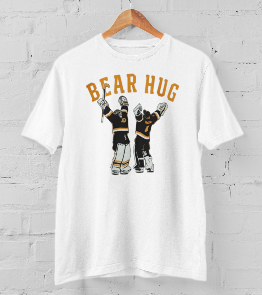 Bear Hug Boston Hockey Linus Ullmark Jeremy Swayman Bruins Goalie Hug Retro T-Shirt