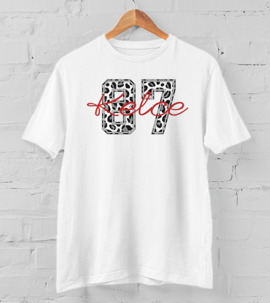 Kelce 87 Leopard Print Red Script T-Shirt