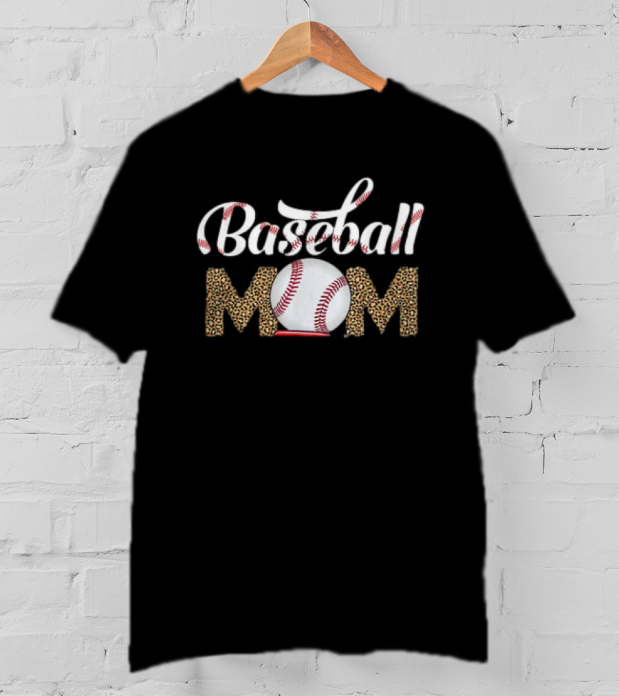 Leopard Baseball Mom Life Mothers Day Catcher Womens T-Shirt