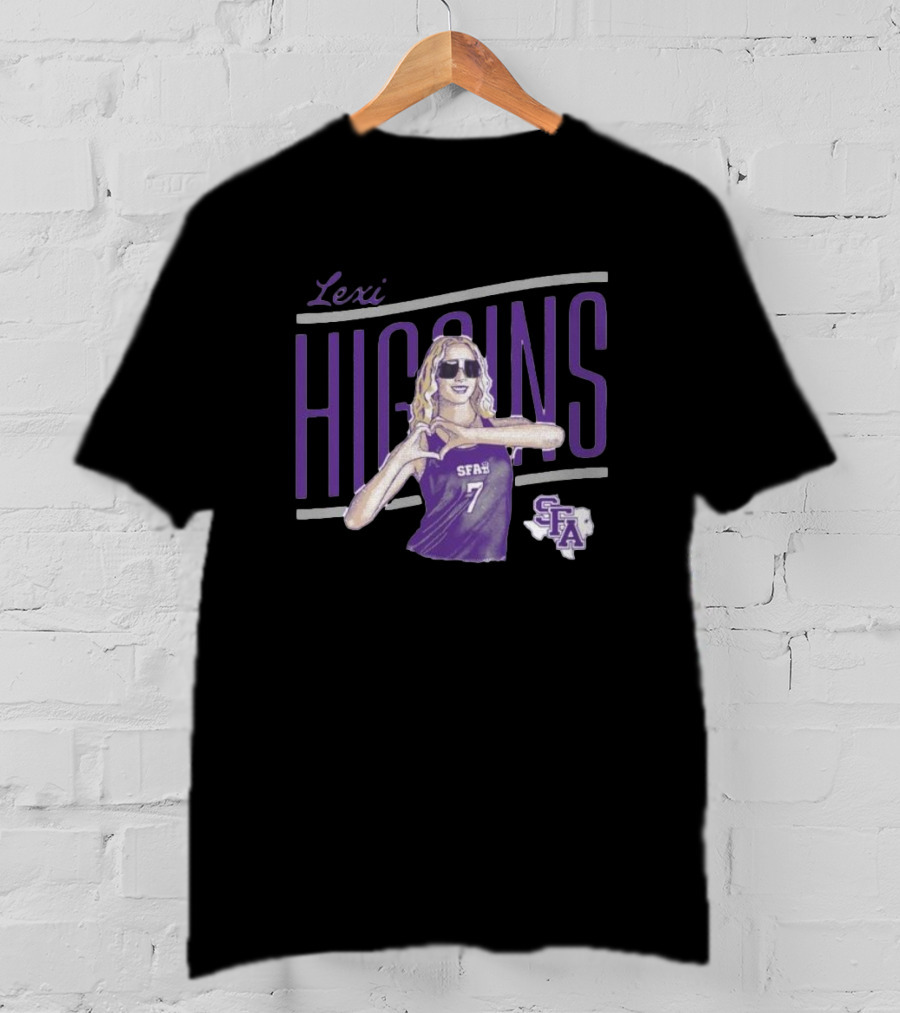 Lexi Higgins SFASU Volleyball Player Number 7 With Sunglasses And Heart Gesture T-Shirt