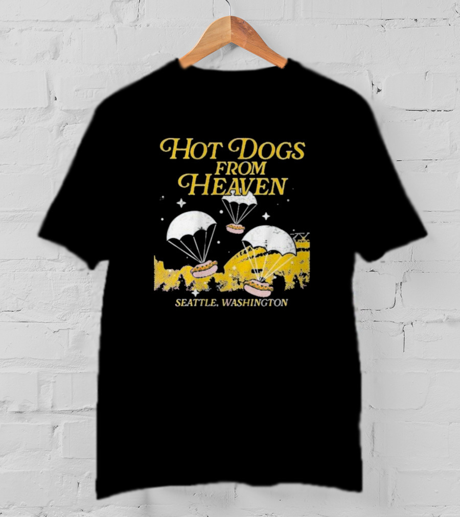 Hot Dogs From Heaven Parachuting Over Seattle Washington T-Shirt